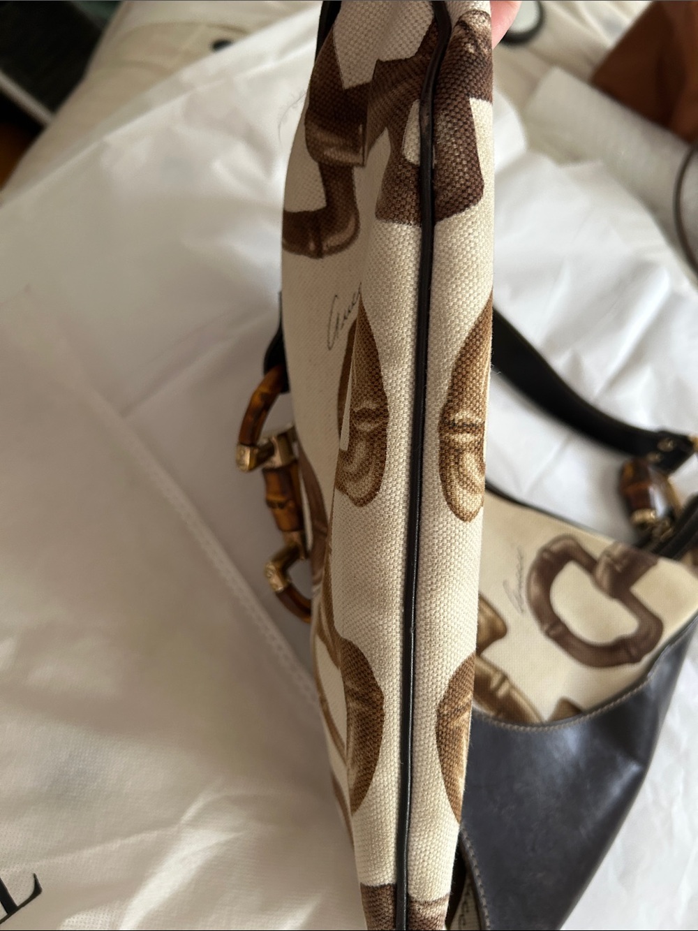 Gucci Bamboo Horsebit Canvas Shoulder Bag with Bamboo Accent - Picture 11 of 16
